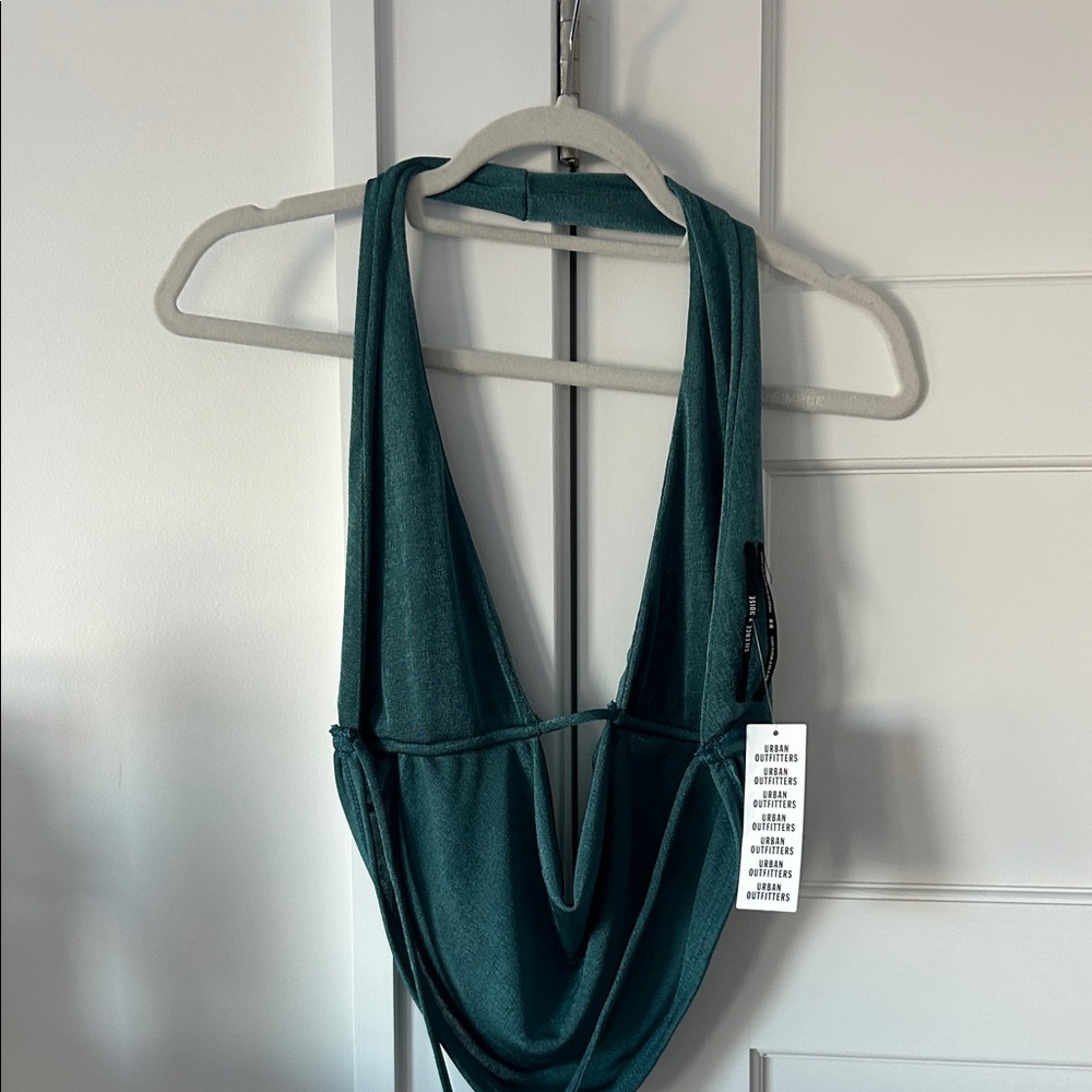 Urban outfitters pretty teal halter tie back top size medium